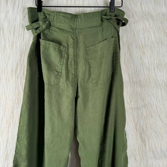 NEW Hudson Womens Cypress Wide Leg Linen Blend Tie Waist Pants Army Green 32 - Picture 5 of 11